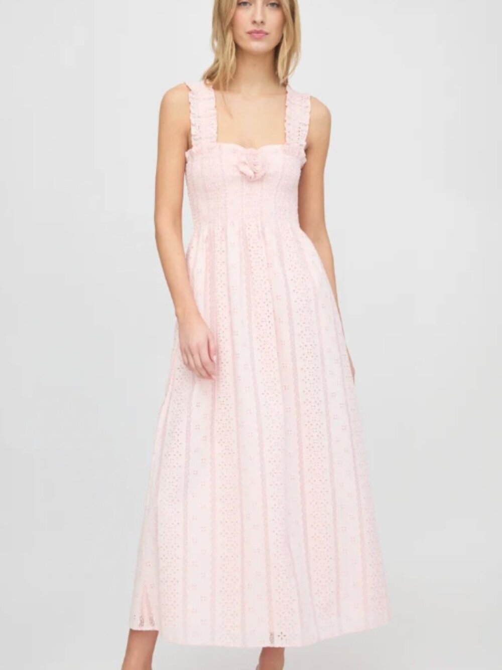 Hill House Home Pink Rosette Eyelet Smocked Midi Nap Dress (NWT) - Small